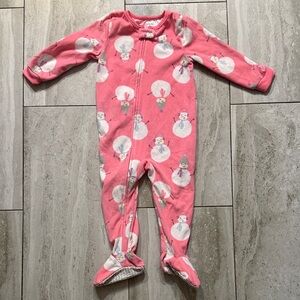 Carter's Pink Snowman Fleece Footed One-Piece Pajamas